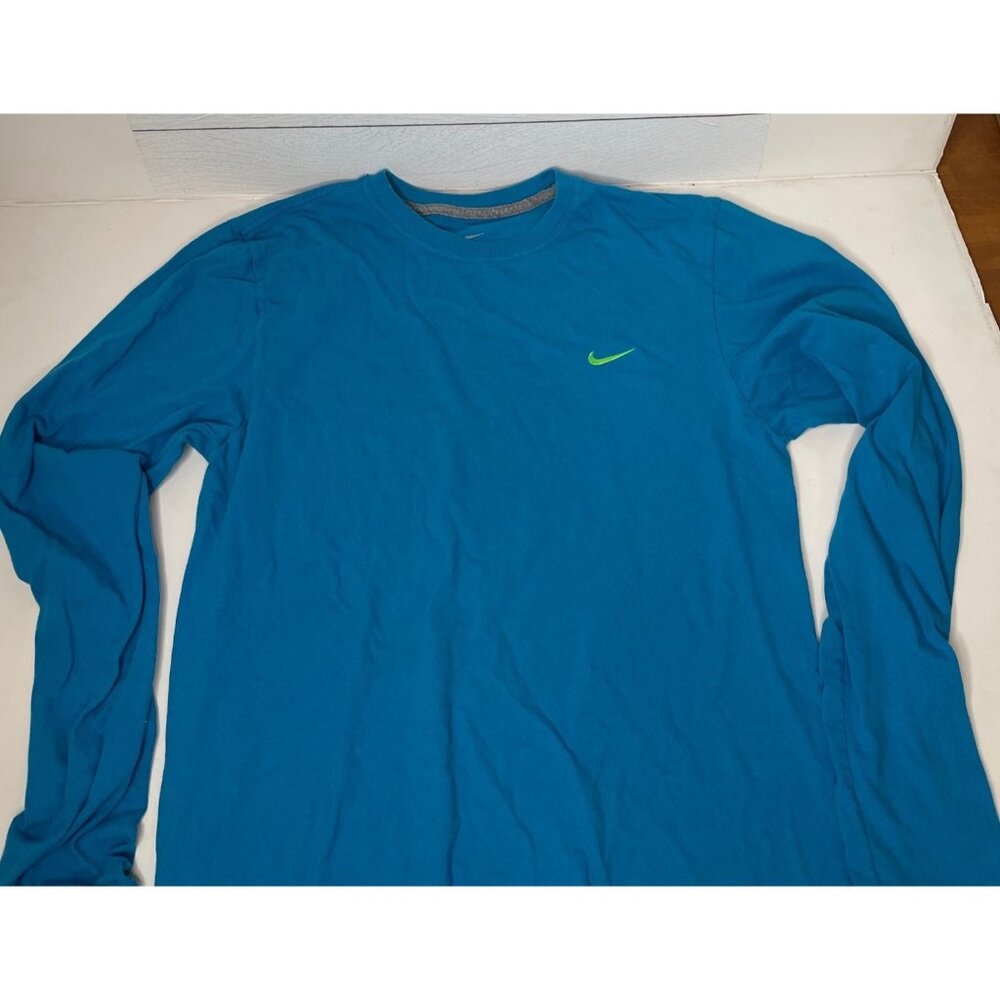Nike Regular Fit Blue White Swoosh Crewneck Long Sleeve T-Shirt Womens Small